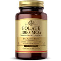Solgar Folate 1000 Micrograms 120 Tablets front bottle view showing amber glass packaging
