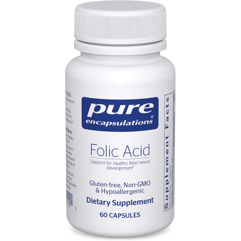 Pure Encapsulations Folic Acid 60 capsules front view bottle premium dietary supplement