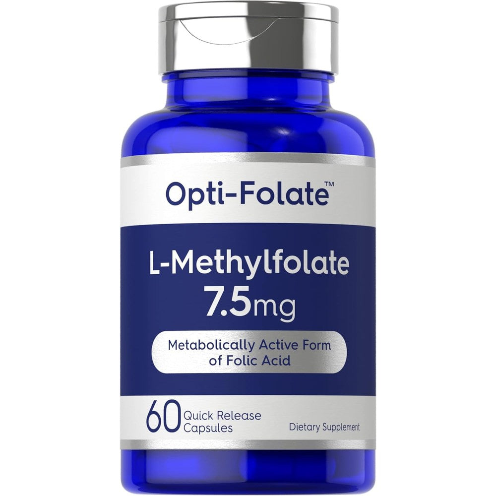 Carlyle L Methylfolate 7.5 mg 60 capsules front view bottle showing premium active folate supplement label.