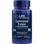 Life Extension Optimized Folate 1700 mcg front view bottle of vitamin b9 supplement