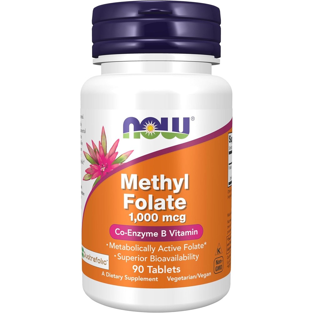 NOW Foods Methyl Folate 1000 Micrograms bottle front view showing active folate supplement