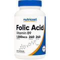 Nutricost Folic Acid Vitamin B9 1000 Micrograms front view bottle for prenatal support