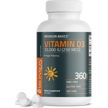 Bronson Basics Vitamin D3 10000 IU bottle front view premium immune support supplement
