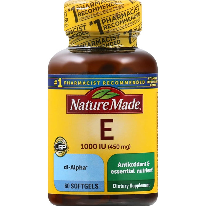 Nature Made Vitamin E 1000 IU Softgels front view bottle supplement