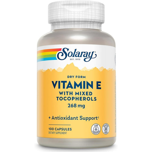 Solaray Vitamin E 400 IU Dry Form bottle front view for premium antioxidant supplement