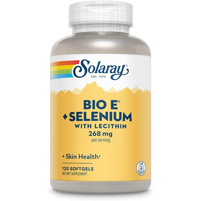 Solaray Bio Vitamin E with Selenium 120 Softgels front view bottle