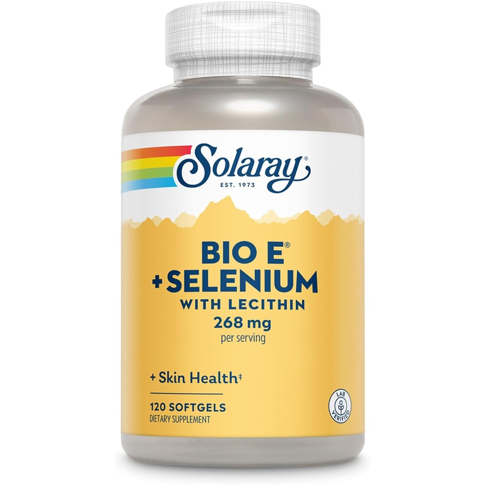 Solaray Bio Vitamin E with Selenium 120 Softgels front view bottle