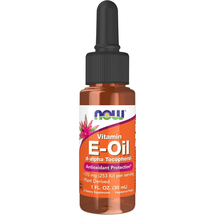 Now Foods Natural Vitamin E Oil front view dropper bottle