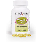 GeriCare Vitamin E capsules front view bottle with antioxidant supplement label