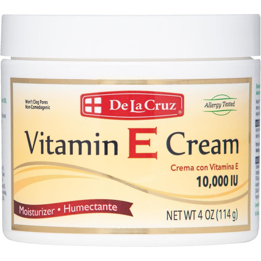 De La Cruz Vitamin E Cream front view jar and packaging