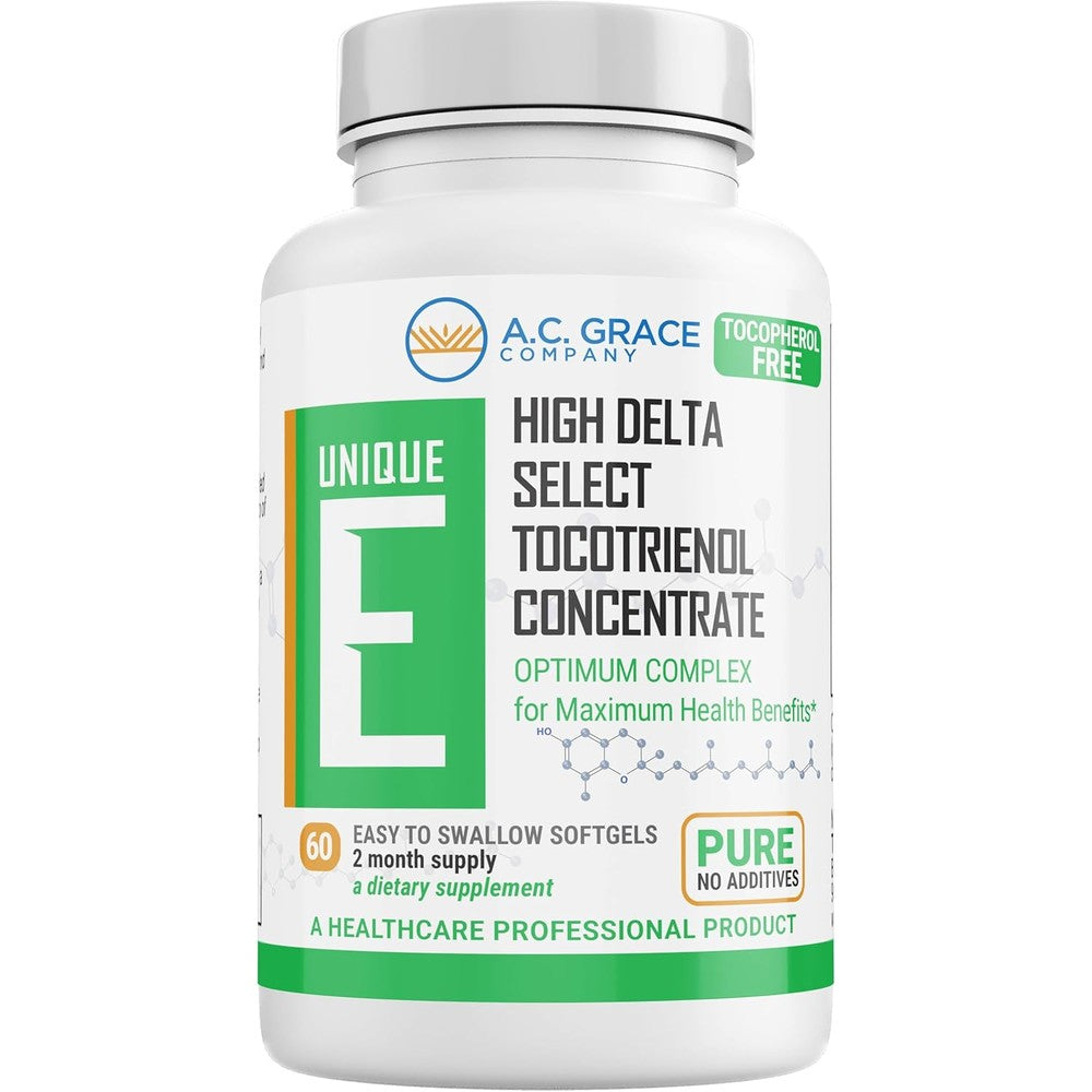 Unique E AC Grace Company Tocotrienols 60 Softgels front bottle view for cardiovascular support