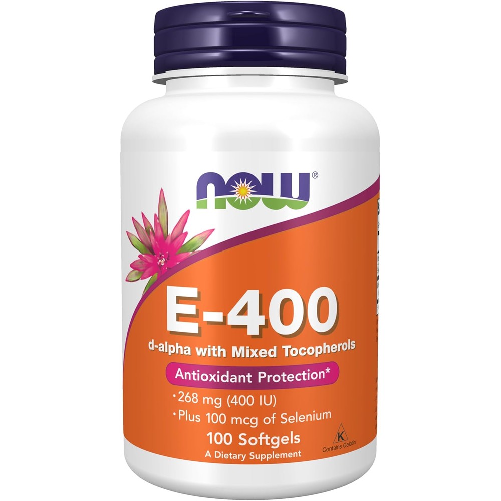 NOW Foods Vitamin E 400 IU softgels bottle front view supplement