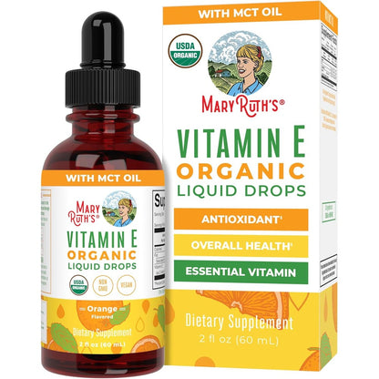 MaryRuth Organics USDA Organic Vitamin E Liquid Drops bottle front view for premium antioxidant support