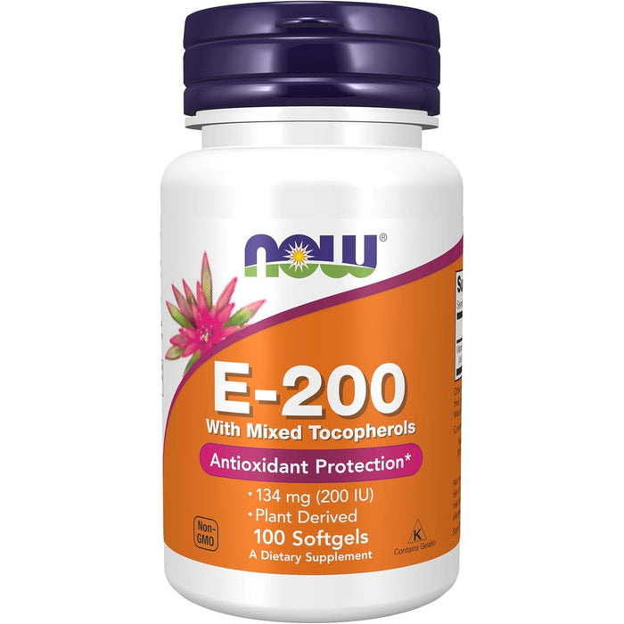 Now Foods Vitamin E 200 IU softgels front bottle view