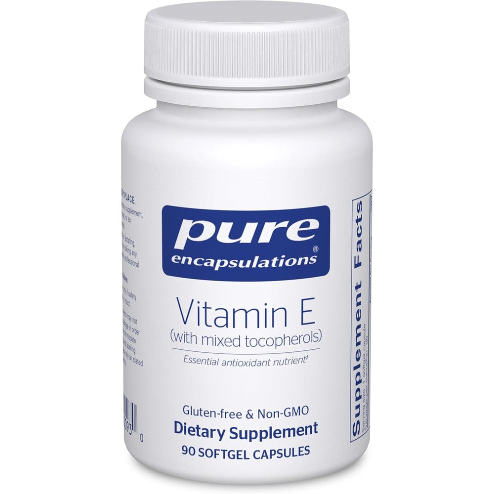 Pure Encapsulations Vitamin E mixed tocopherols softgels bottle front view supplement