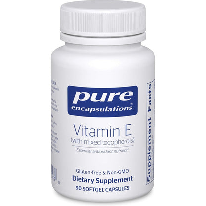 Pure Encapsulations Vitamin E mixed tocopherols 90 softgels front bottle view