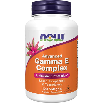 NOW Foods Advanced Gamma E Complex 120 softgels front bottle view