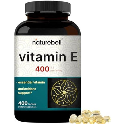 NatureBell Vitamin E Oil 400 IU softgels front bottle view showing premium antioxidant supplement