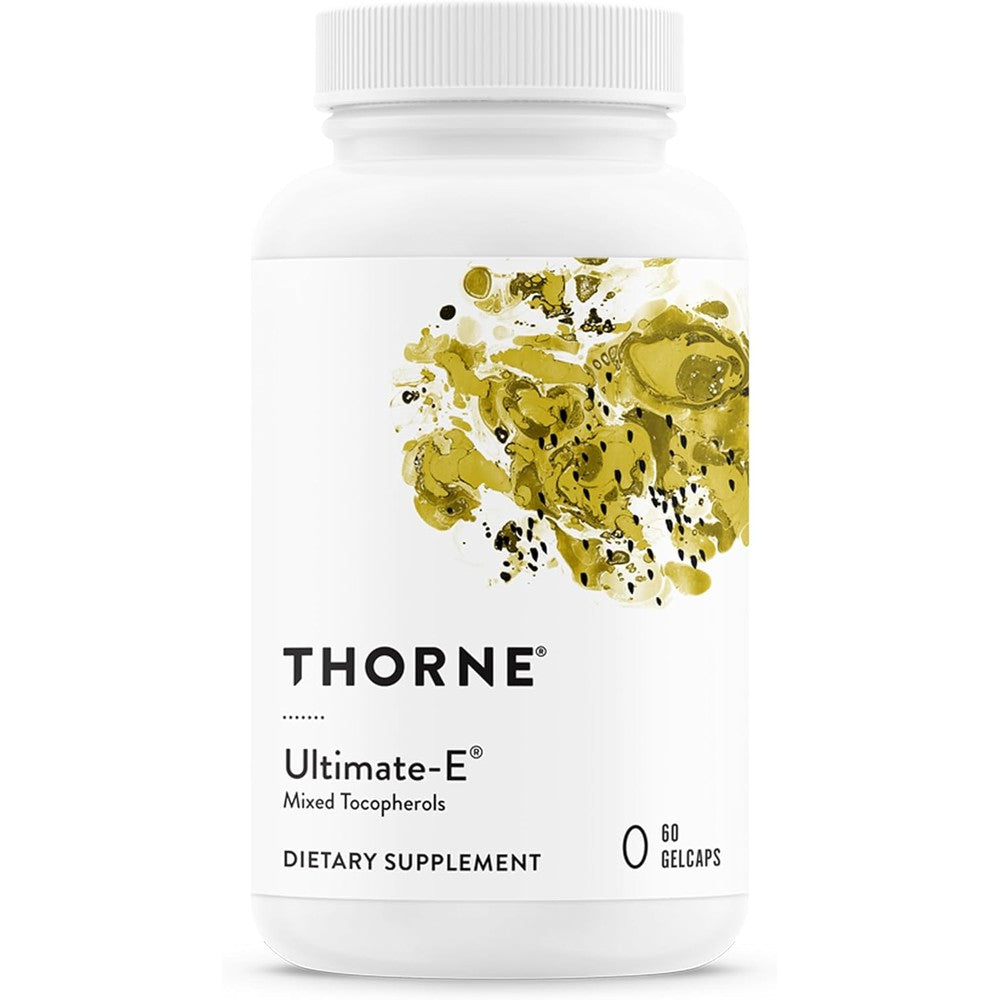 Thorne Ultimate E mixed tocopherols vitamin E supplement bottle front view commercial product