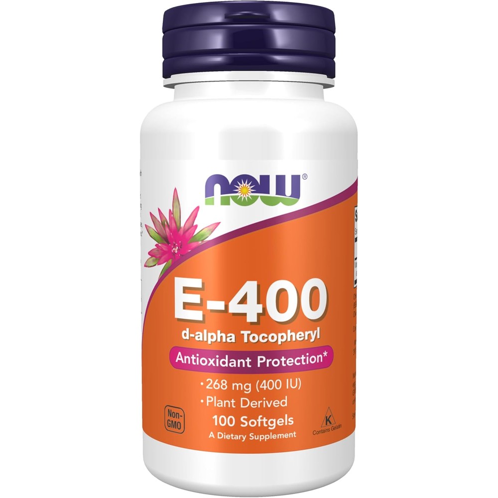 NOW Foods Vitamin E 400 IU Softgels front bottle view
