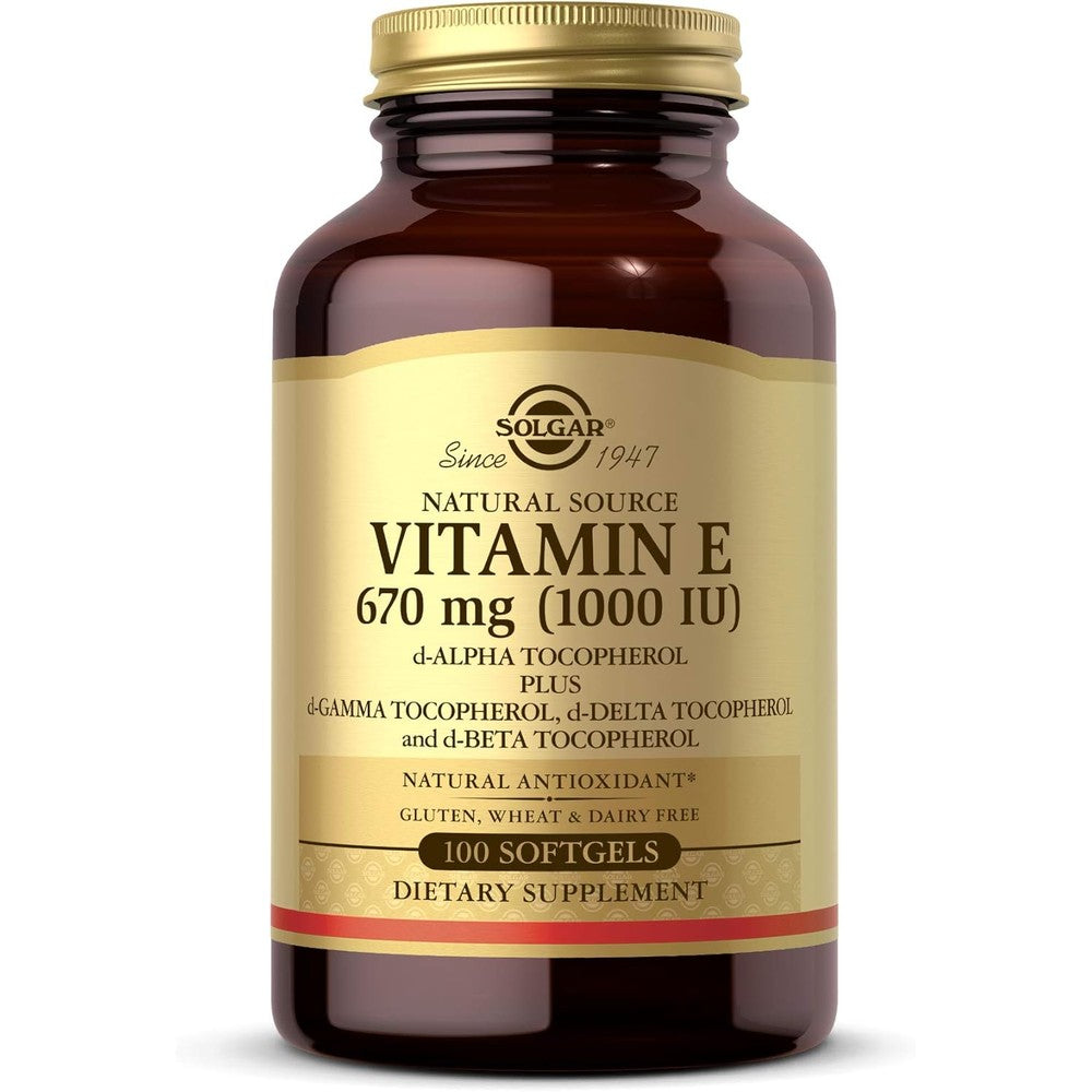 Solgar Vitamin E 1000 IU softgels front view packaging
