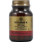 Solgar Natural Vitamin K 100 Micrograms front view bottle supplement