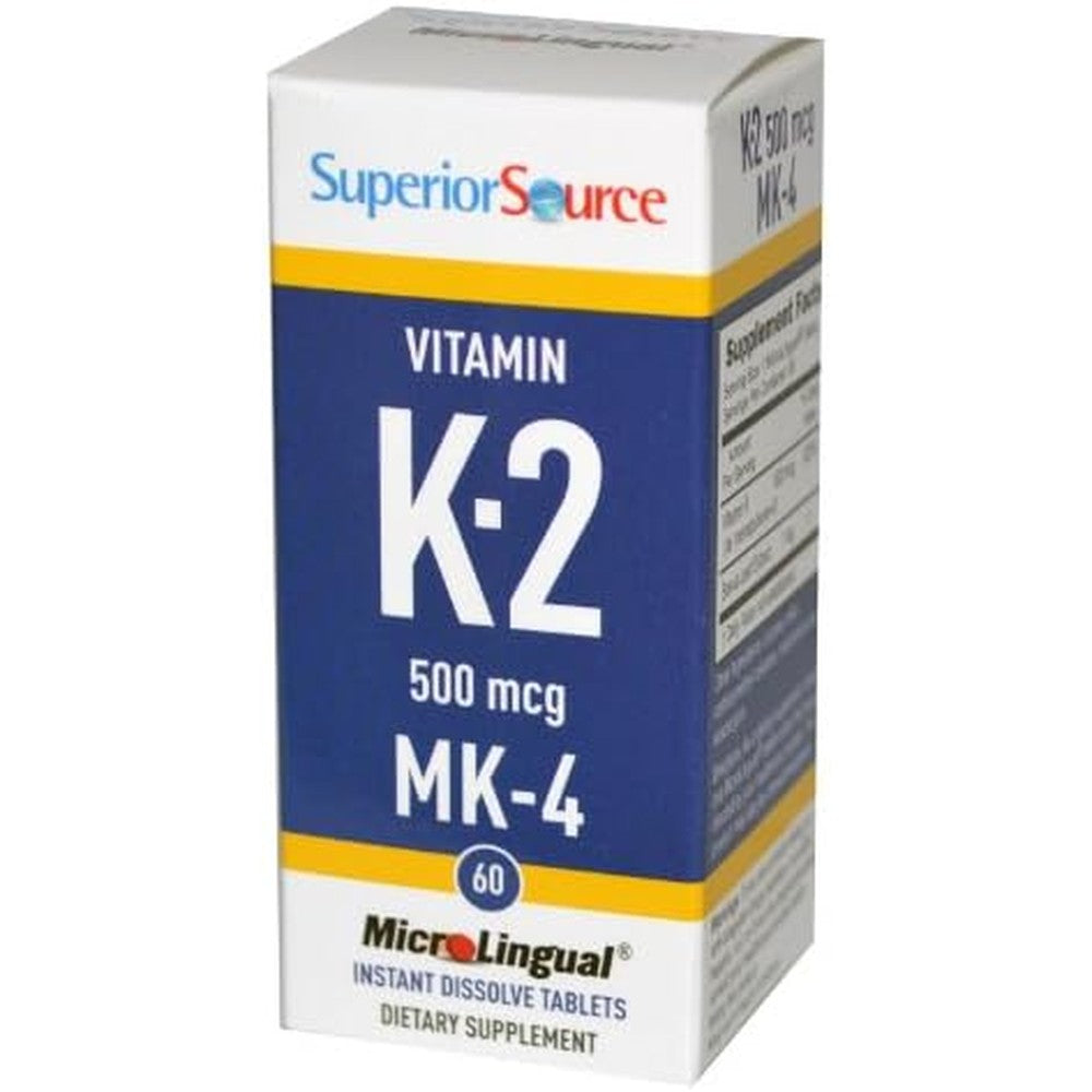 Superior Source Vitamin K2 MK4 500 Mcg Tablets front view supplement bottle packaging