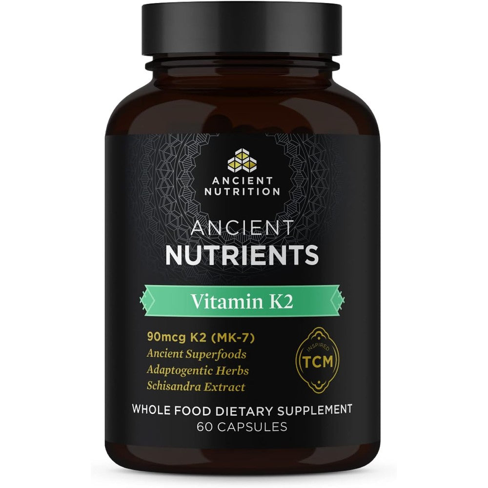 Ancient Nutrition Vitamin K2 90 Mcg 60 Capsules bottle front view showing product labels