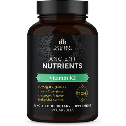 Ancient Nutrition Vitamin K2 90 Mcg 60 Capsules bottle front view showing product labels