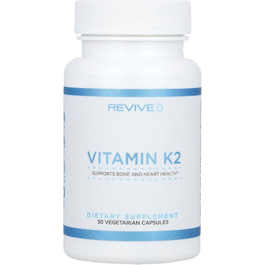 Revive MD Vitamin D3 and K2 front view bottle showing sixty vegetarian capsules for premium bone health.