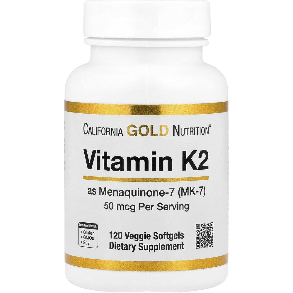 Lake Avenue Nutrition Vitamin K2 120 veggie softgels front bottle view showing 50 mcg potency
