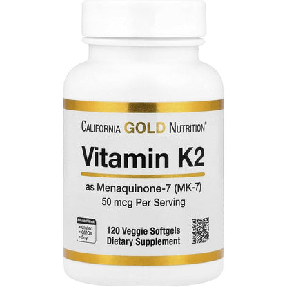Lake Avenue Nutrition Vitamin K2 120 veggie softgels front bottle view showing 50 mcg potency