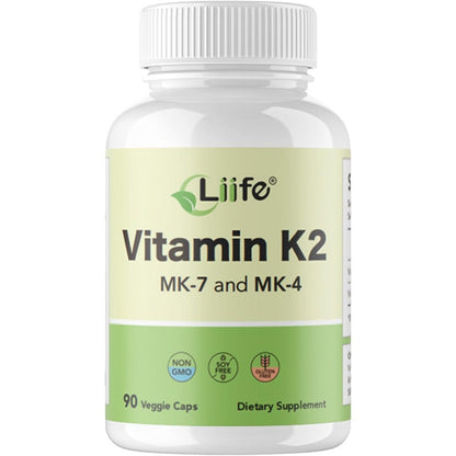 LIIFE Vitamin K2 600 Mcg 90 veggie capsules front bottle view
