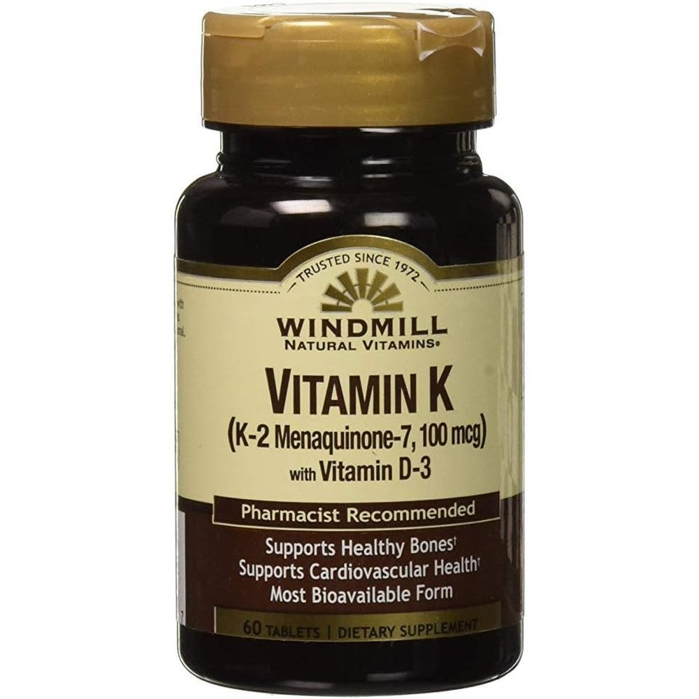 Windmill Natural Vitamins Vitamin K2 and D3 front view bottle supplement