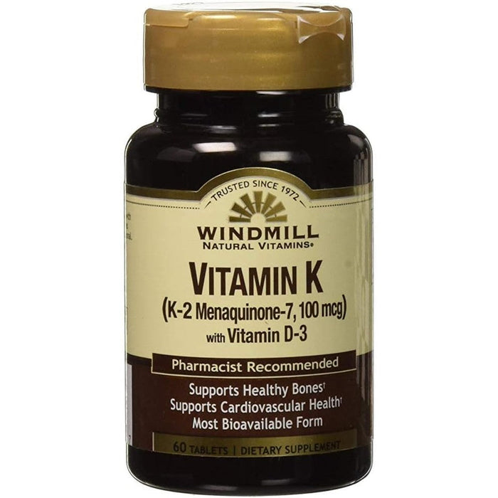Windmill Natural Vitamins Vitamin K2 and D3 front view bottle supplement