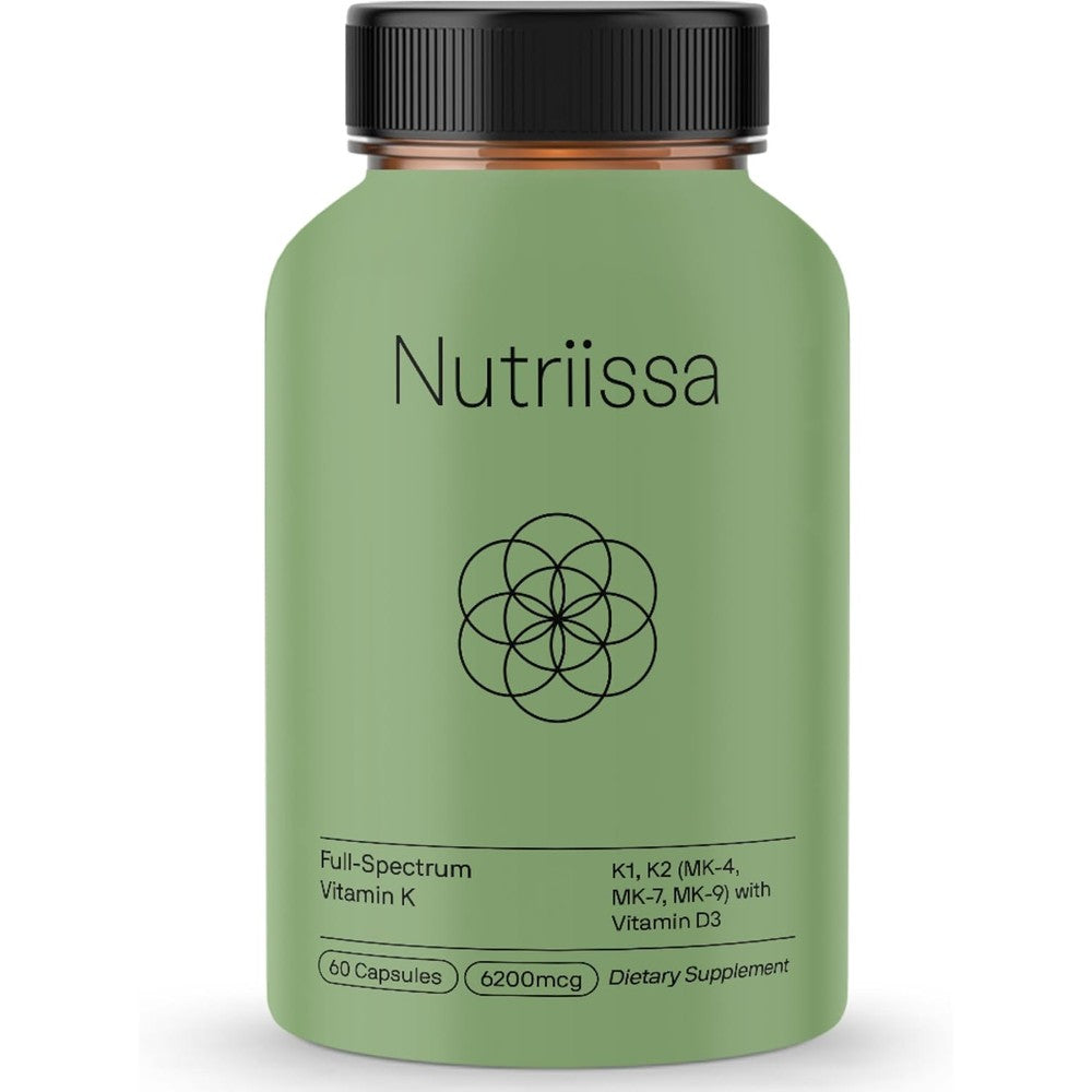 Nutriissa Full Spectrum Vitamin K front bottle view showcasing premium heart and bone health supplement.