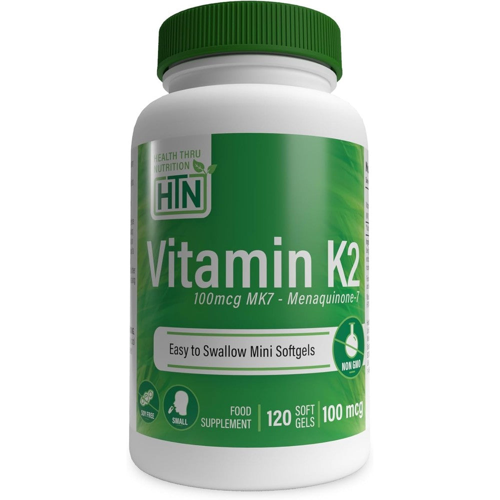 Health Thru Nutrition Vitamin K2 MK7 100 mcg softgels front bottle view