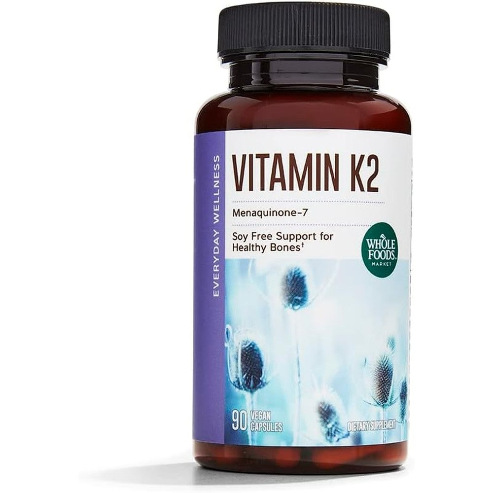 Whole Foods Market Vitamin K2 90 vegetarian capsules bottle front view