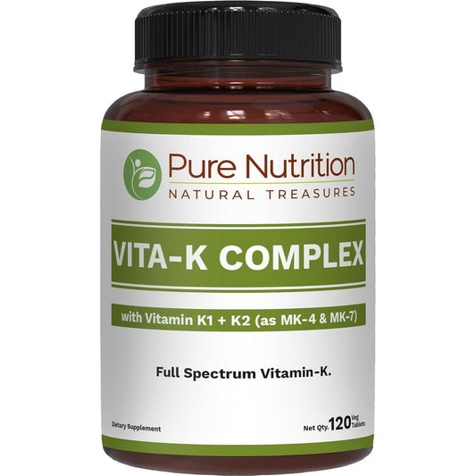 Pure Nutrition Vitamin K Complex 120 tablets front label view for bone health