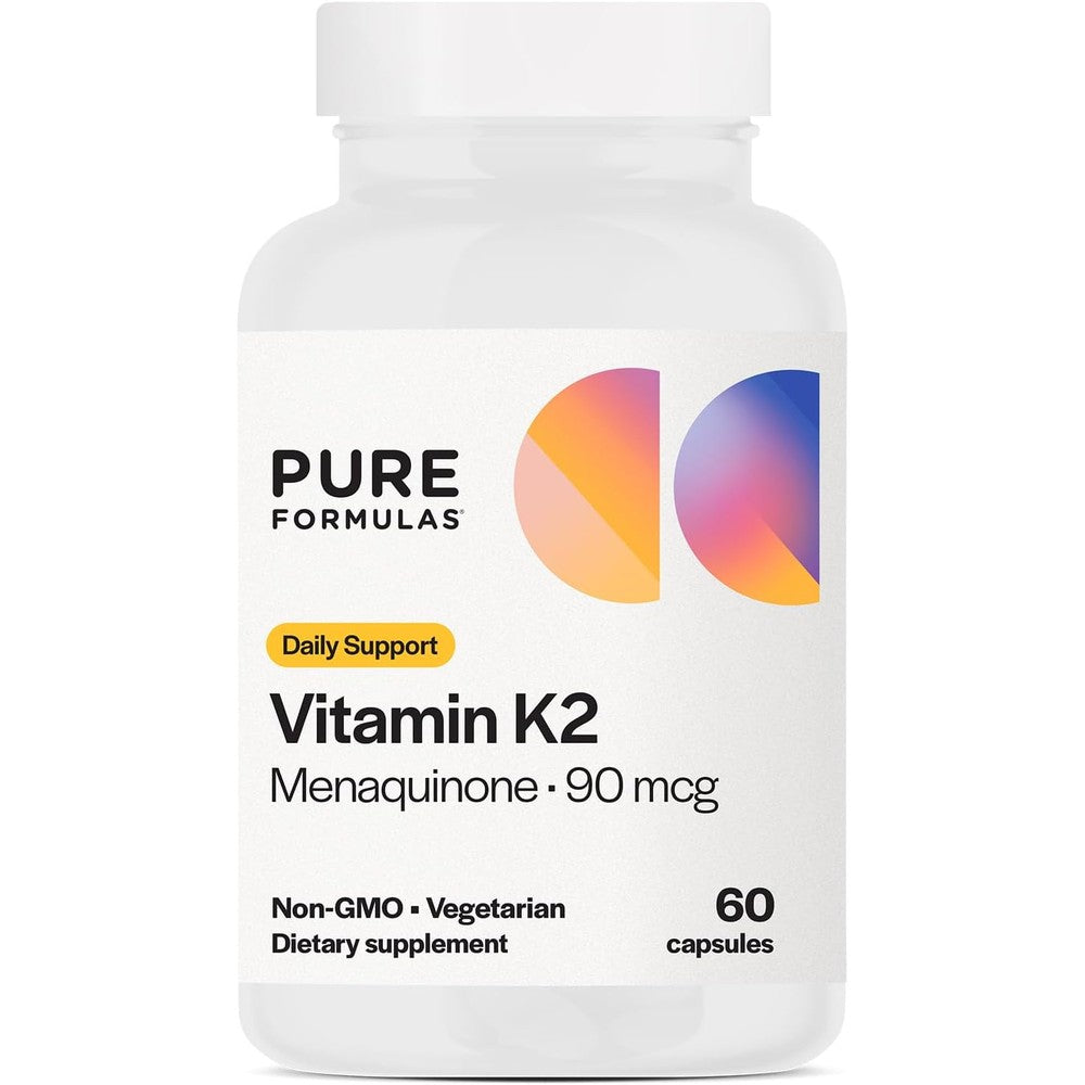 PureFormulas Vitamin K2 MK7 90 mcg 60 vegetarian capsules front view for bone health