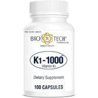 Bio-Tech Pharmacal Vitamin K1 1000 micrograms capsules front bottle view dietary supplement