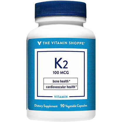 The Vitamin Shoppe Vitamin K2 MK7 100 mcg front view bottle for bone health