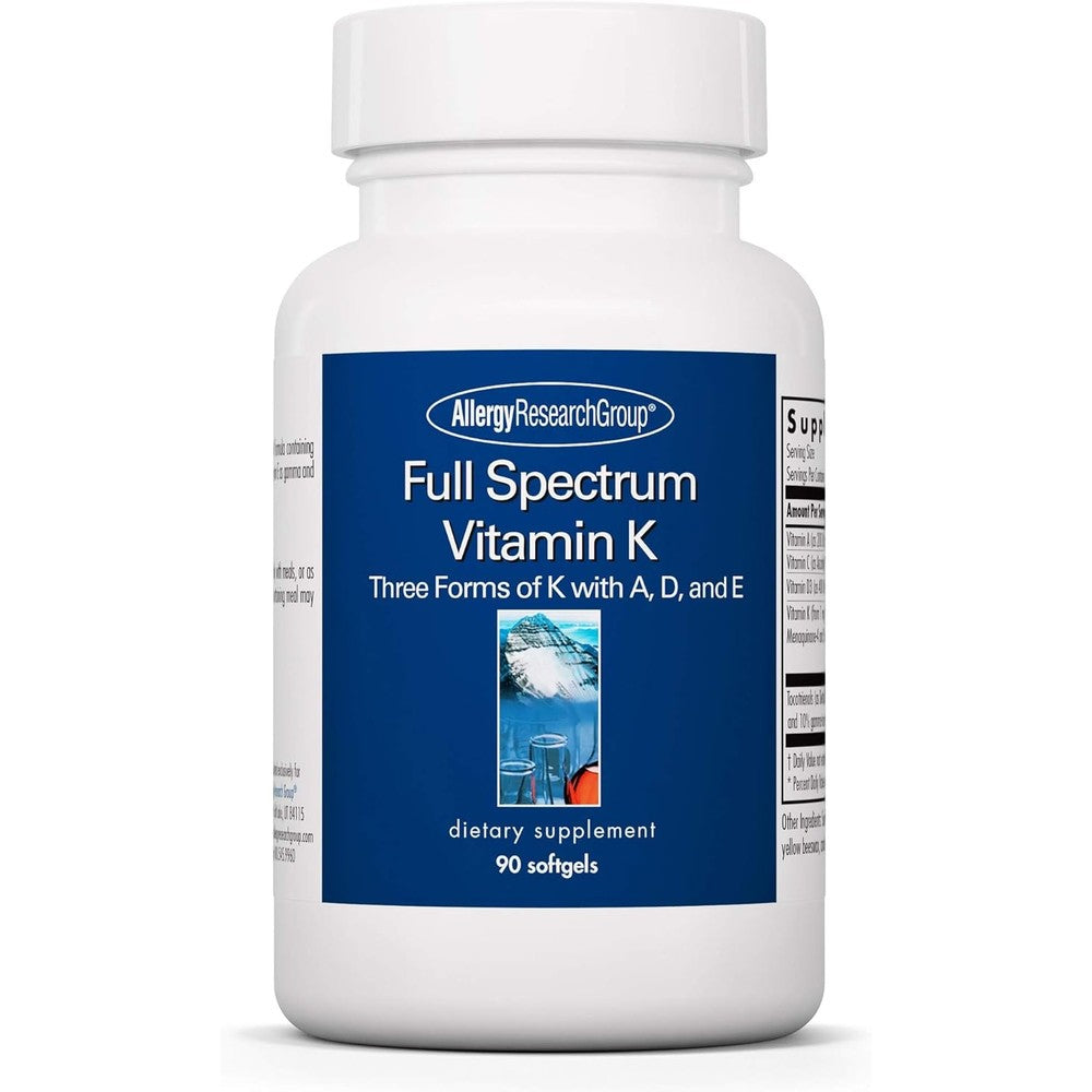 Allergy Research Group Full Spectrum Vitamin K 90 Softgels front product bottle view