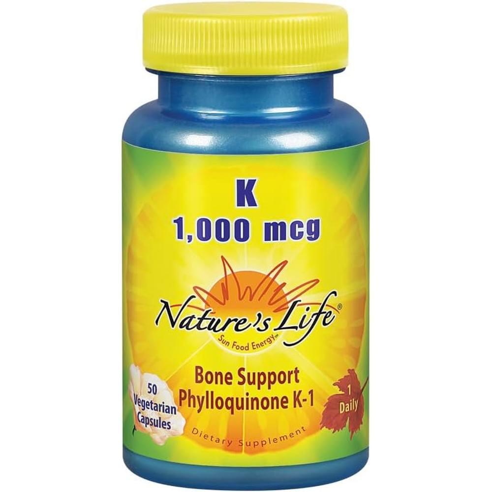 Nature's Life Vitamin K1 1000 mcg 50 vegetarian capsules front bottle view for bone health