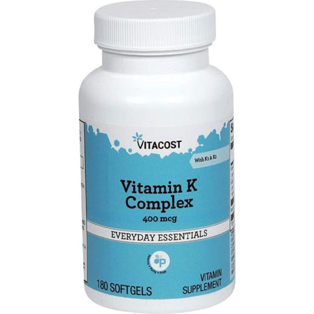 Vitacost Vitamin K Complex 400 Mcg 180 Softgels Front View Bottle