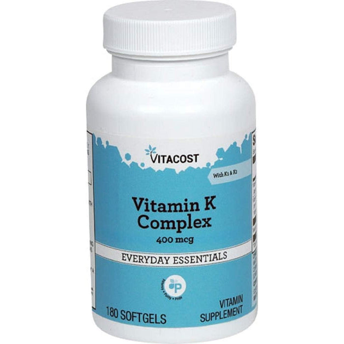Vitacost Vitamin K Complex 400 Mcg 180 Softgels Front View Bottle