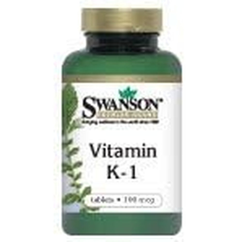 Swanson Vitamin K1 100 mcg 100 Tablets front view supplement bottle packaging