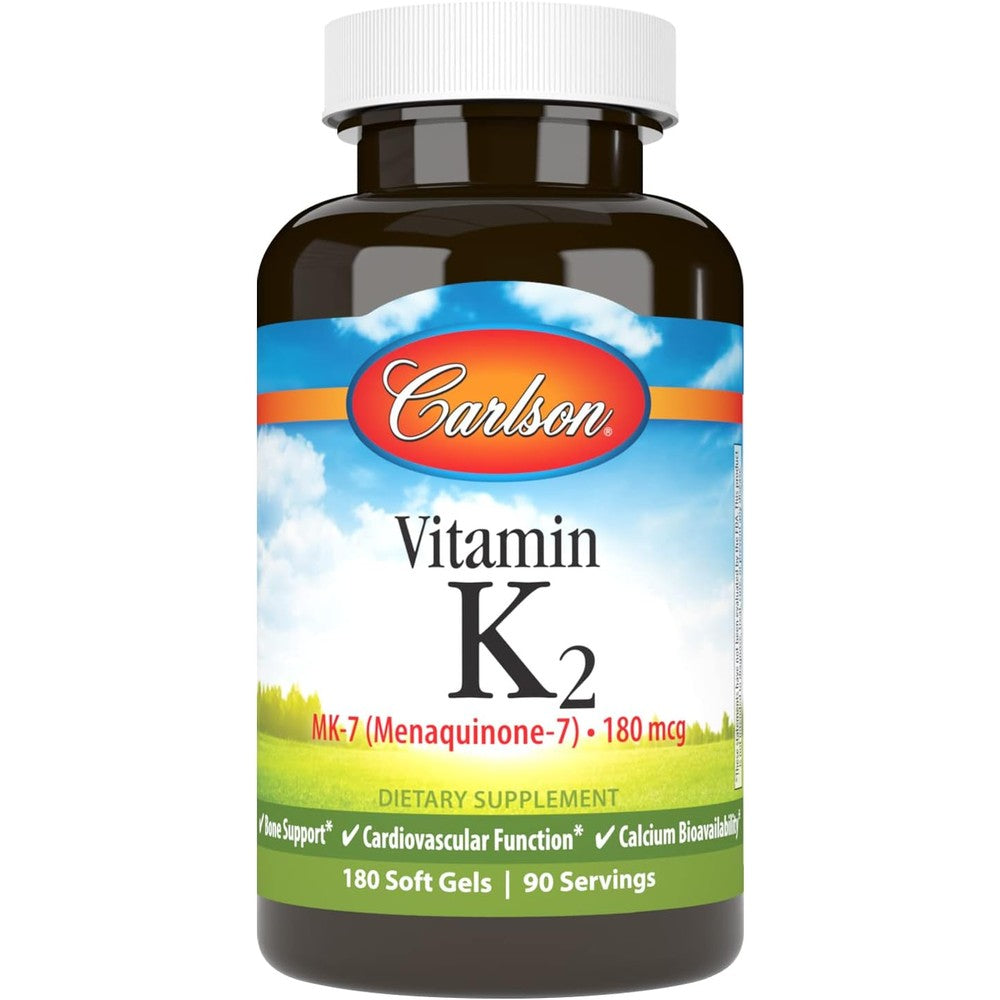 Carlson Vitamin K2 MK7 180 Mcg 180 Softgels bottle front view bone supplement