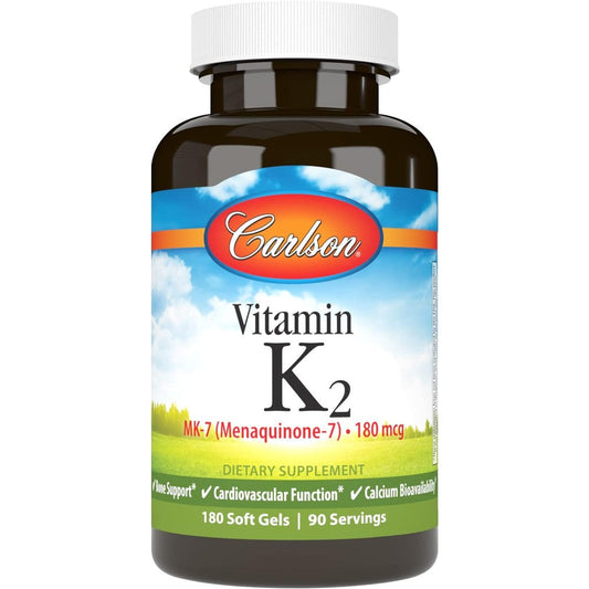 Carlson Vitamin K2 MK7 180 Mcg 180 Softgels bottle front view bone supplement