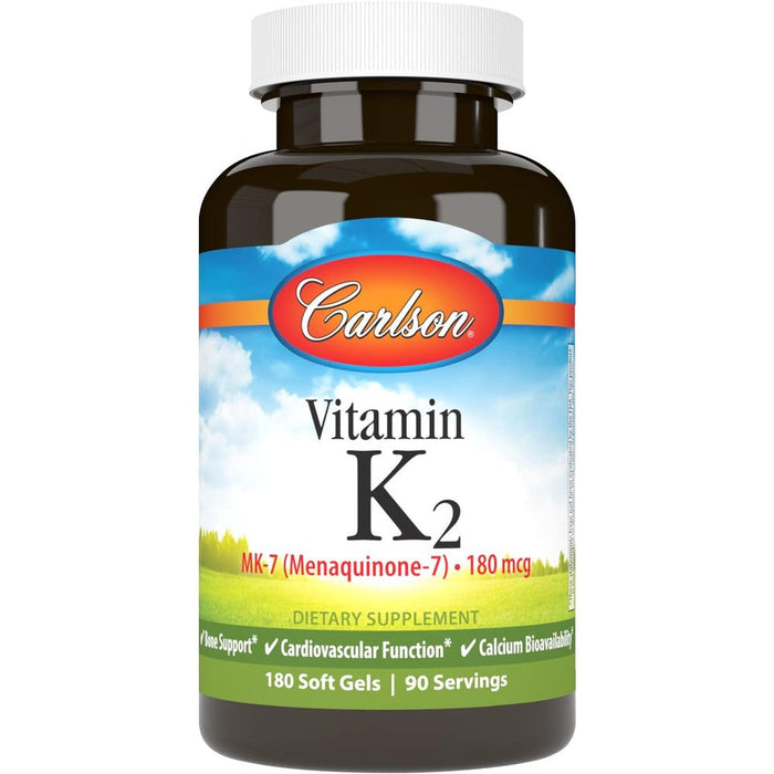 Carlson Vitamin K2 MK-7 180 mcg Softgels front bottle view dietary supplement